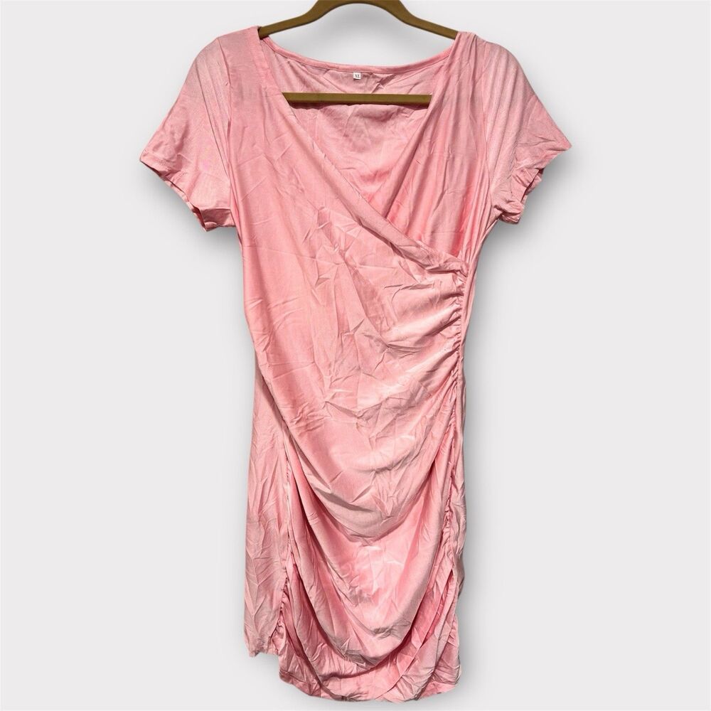 Y2K Light Pink Mini Bodycon Dress XL Short Sleeve Party Event Clubwear